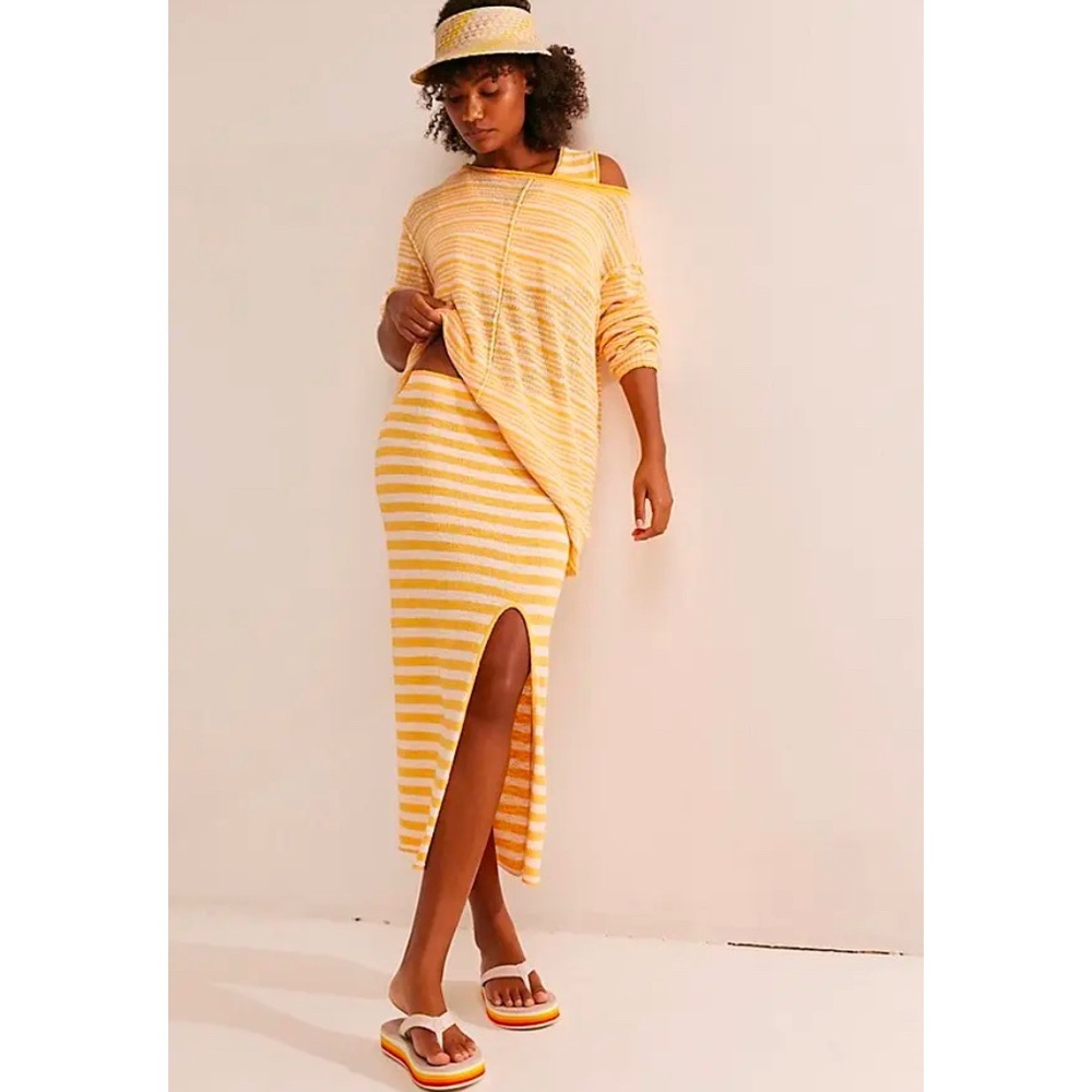 Free people knit yellow Bailey skirt Xs nwot